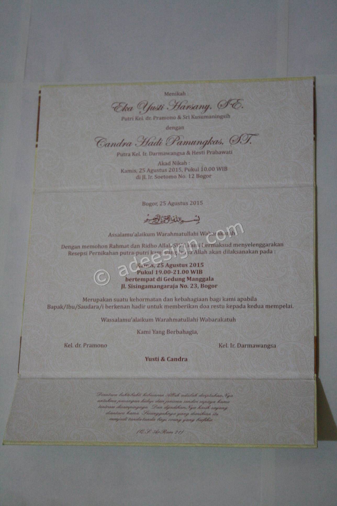 Undangan Pernikahan Hard Cover Eka dan Candra 3 - Cetak Wedding Invitations Simple di Tambak Sarioso