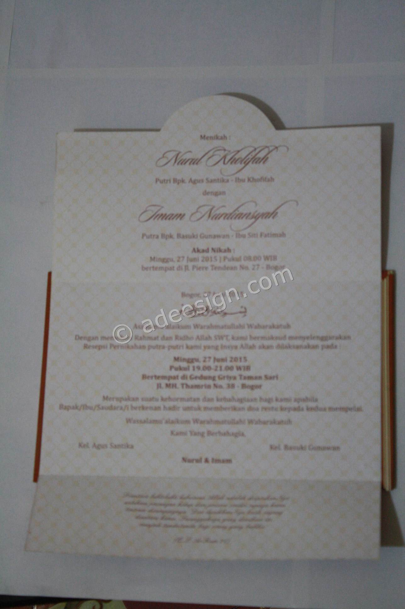 Undangan Pernikahan Semi Hard Cover Nurul dan Imam 3 - Pesan Wedding Invitations Simple dan Elegan di Rungkut Kidul