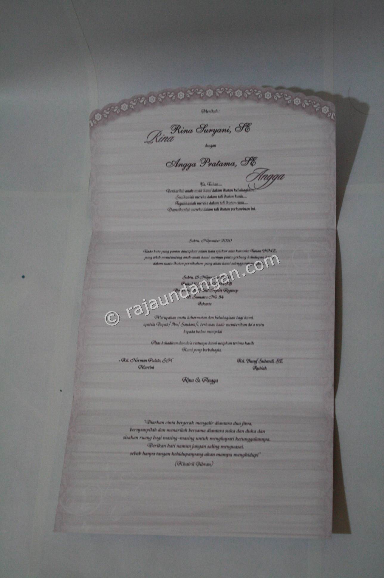 Undangan Pernikahan Softcover Yusuf dan Rani 4 - Pesan Wedding Invitations Simple dan Elegan di Bubutan