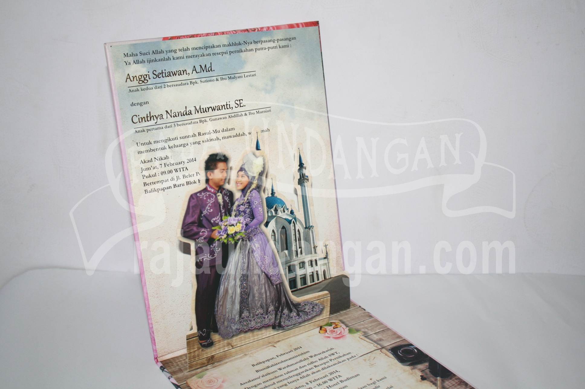 Undangan Pernikahan Hardcover Pop Up Pakai Amplop Anggi dan Nanda 3 - Pesan Undangan Perkawinan Simple di Sambikerep